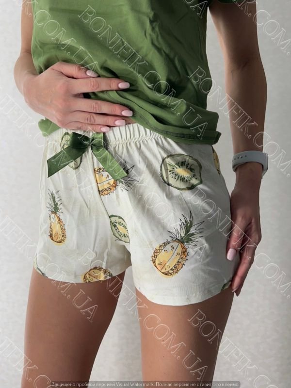 Жіночий комплект піжами (футболка+шорти) "Pineapple" (12007)
